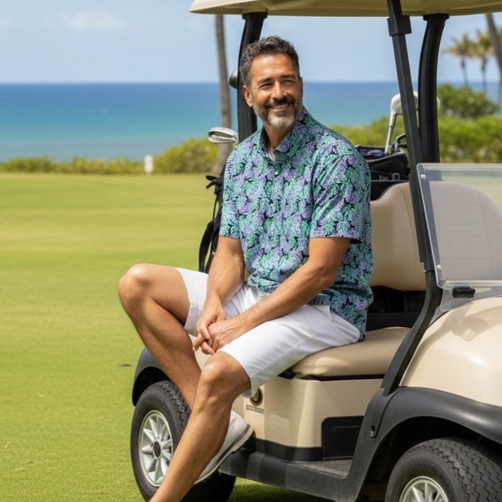 Mizzen+Main Mens Large Trim Fit Tropical Monstera Leaf Performance Golf Shirt